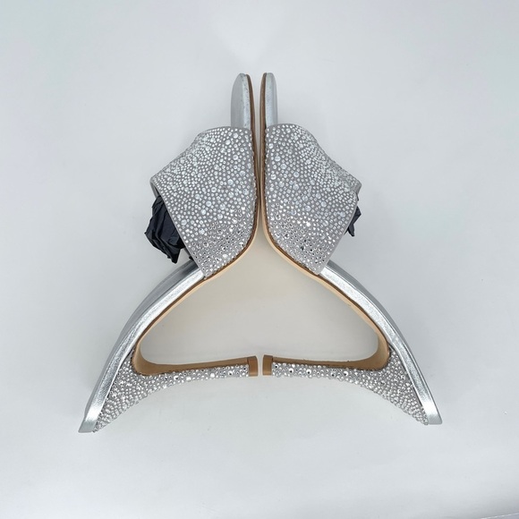 Larroude Colette Crystal & Suede Mule Heels w. Rhinestones in Silver Gray 9 - Picture 8 of 14